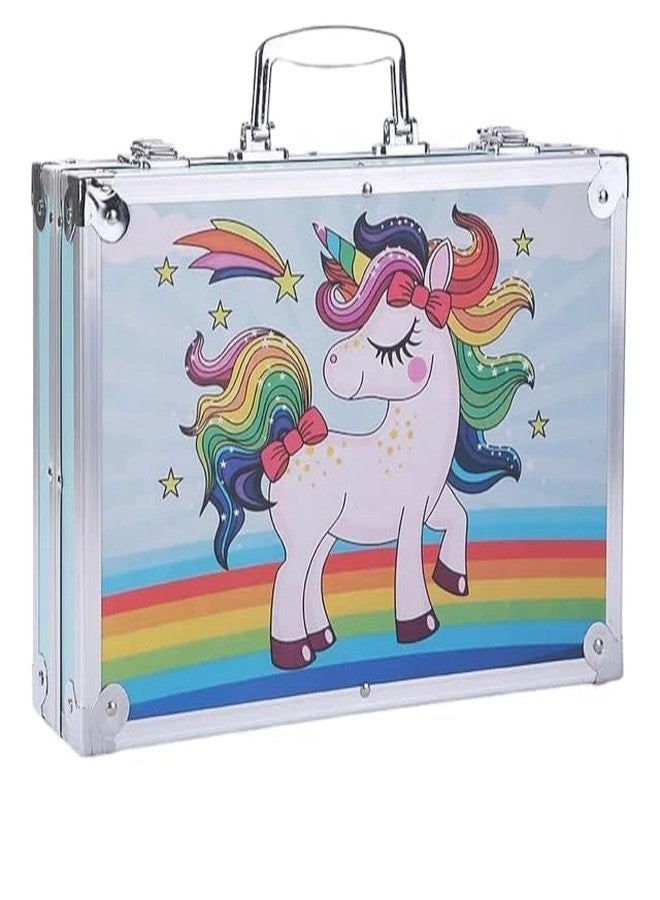 SHASHIKIRAN®Unicorn Art & Craft Painting Box, Big Coloring Suitcase Multiple 145 Color Kit, Professional Drawing Water Color Pencils, Oil Pastel, Sketches & Acrylic Paint (Blue Unicorn) - Image 1